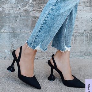 Mabyn Black Suede Pointed-Toe Slingback Pumps